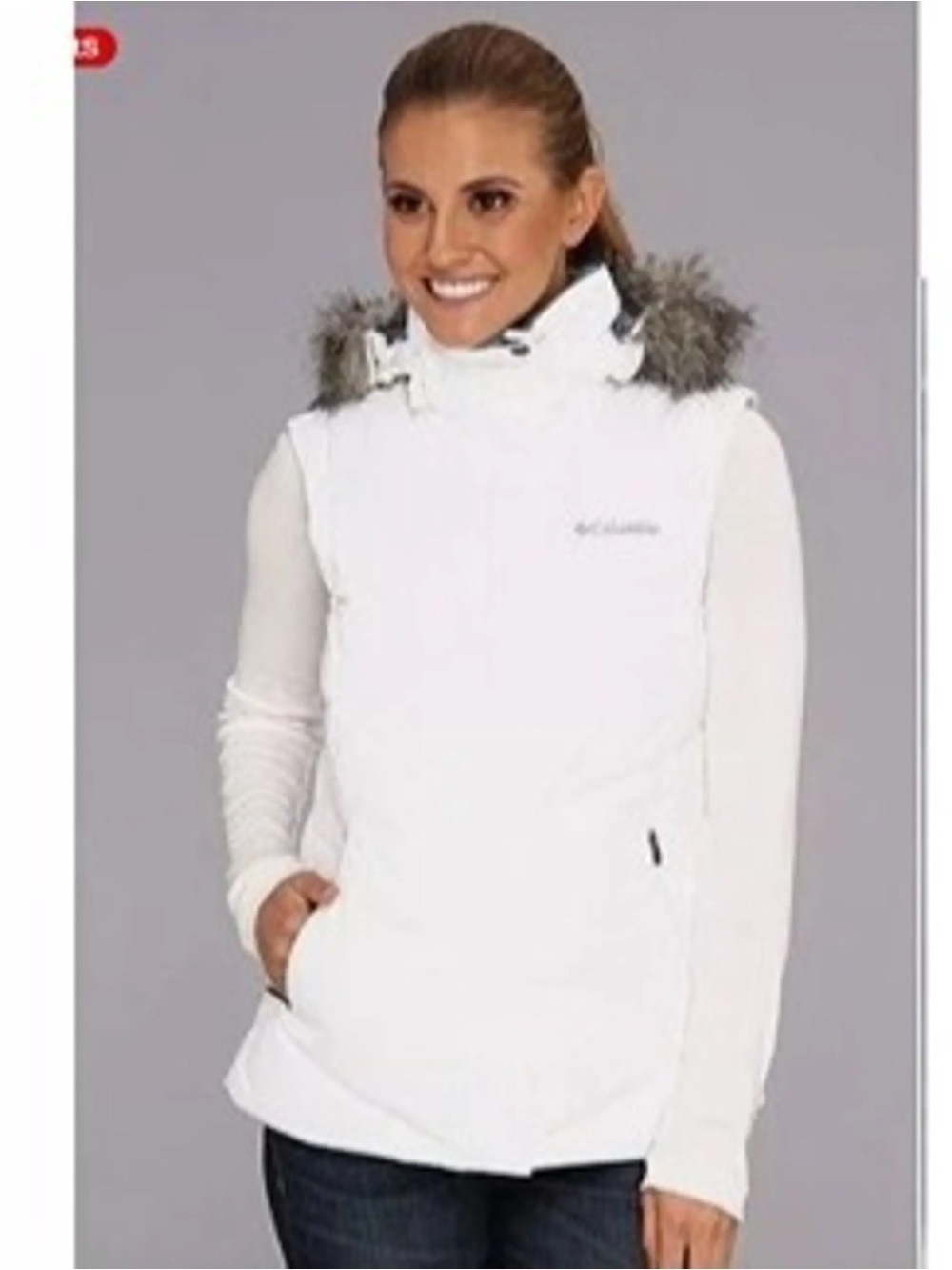 Columbia Women’s Lay D Down White Hooded Down Feather Puffer Vest Size Small